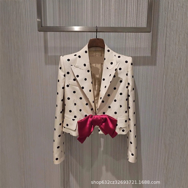 French-Style Light Mature Style Polka Dot Bow Blazer for Women, Spring High-End Luxury Fashionable Versatile Top