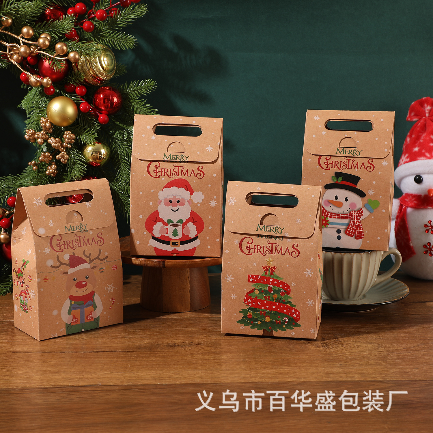Cross-Border Christmas Candy Box Creative Cartoon Santa Gift Box Simple European Kraft Paper Gift Box