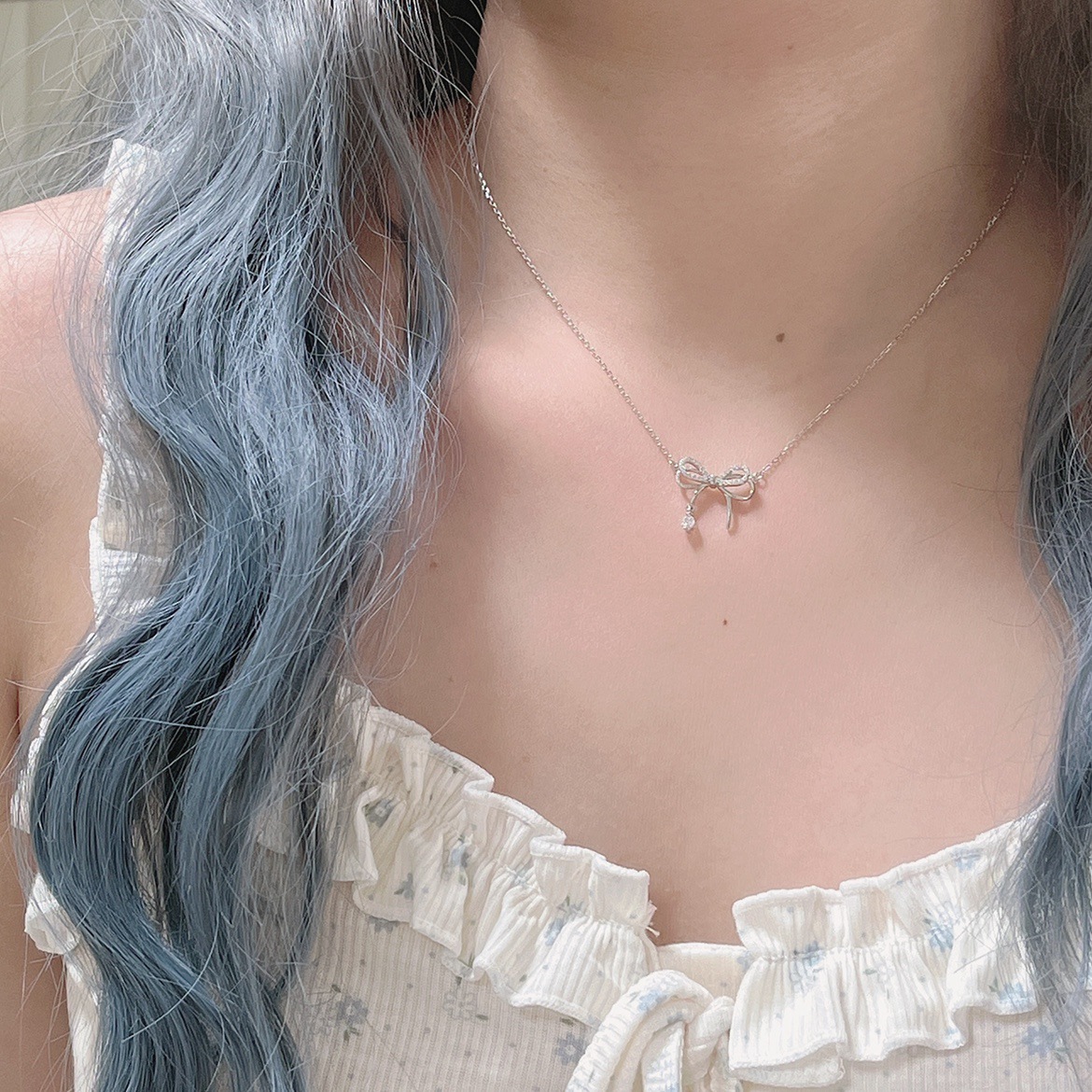 Sunburst Diamond Bow Necklace For Women Light Luxury Tassel_voghion.com
