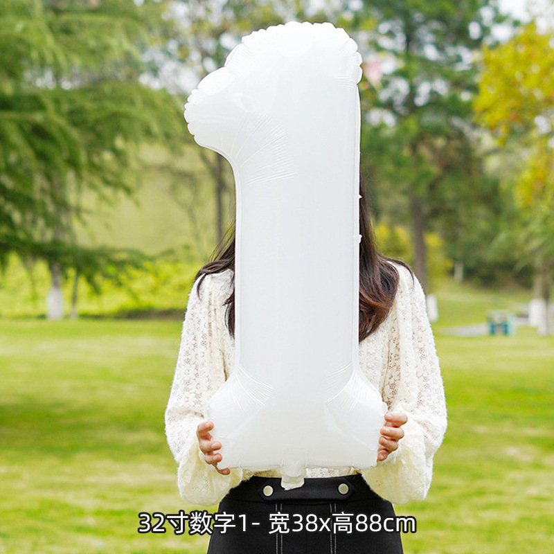 32inch ホワイトデジタルハッピーバースデーバルーン装飾アルミフィルムパーティー写真背景レイアウトドレスアップ小道具 0-9|undefined