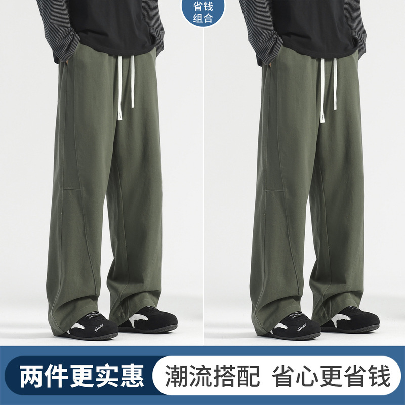 工装裤男款春秋季宽松阔腿直筒裤2025新款休闲裤男士卫裤纯棉裤子|undefined
