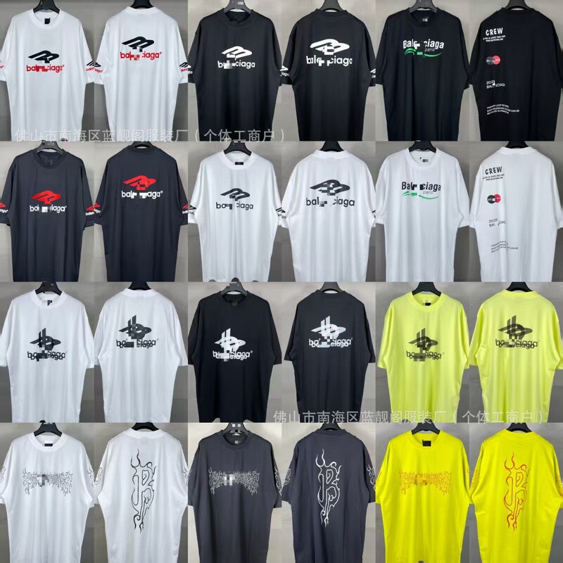 Paris B Brand Washed High-Quality Version with Large Logo Icon, Front and Back Print Embroidery, Os Classic Loose Short-Sleeve T-Shirt Trendy
