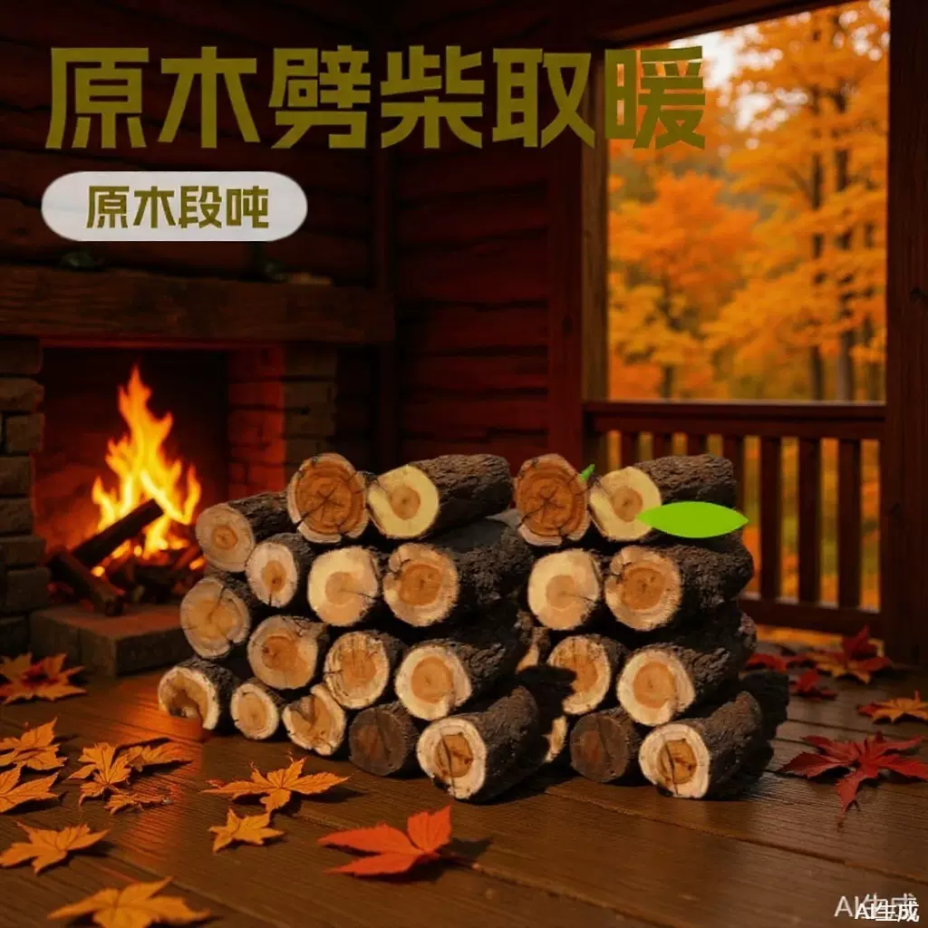 室外烧烤露营原木色野营实木劈柴木头壁炉枣木取暖干柴烧火木头