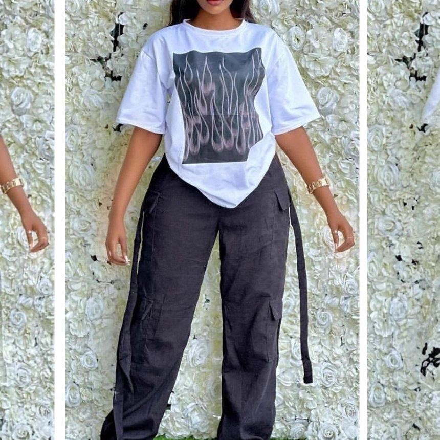 2025新款亚马逊速卖通休闲时尚简约宽松裤子特色多袋两件