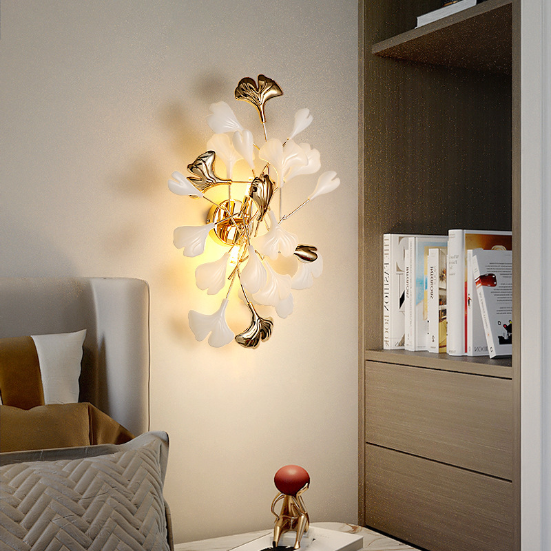 Ginkgo pasillo lámpara de fondo iluminación artística nórdica lujo lámpara de cama pasillo luz Ginkgo lámpara de pared cabeza de cama