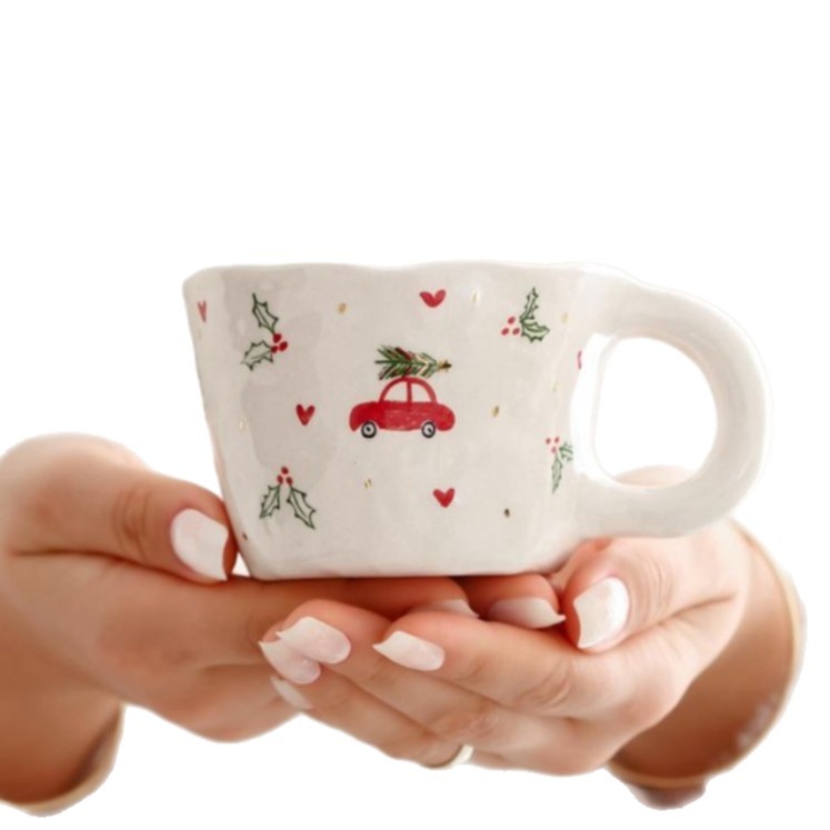Taza de cerámica de Navidad Qin Sheng Taza de cerámica de Navidad con mango Taza de cerámica de desayuno creativo Taza de leche regalo