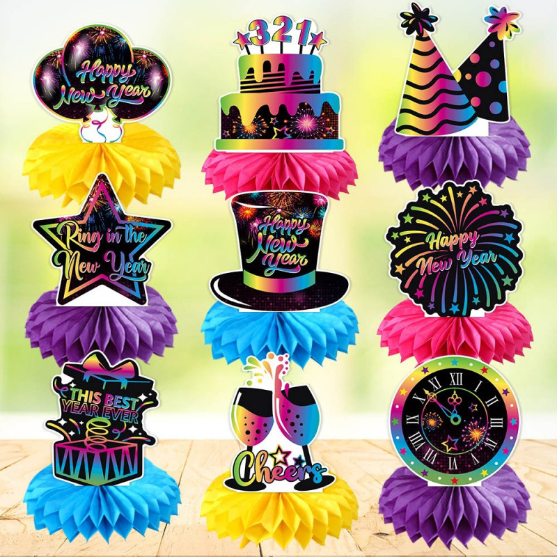 Cross-Border New New Year Party Decoration Ornaments Honeycomb New Year's Eve Colorful Fluorescent Desktop Ornaments Honeycomb