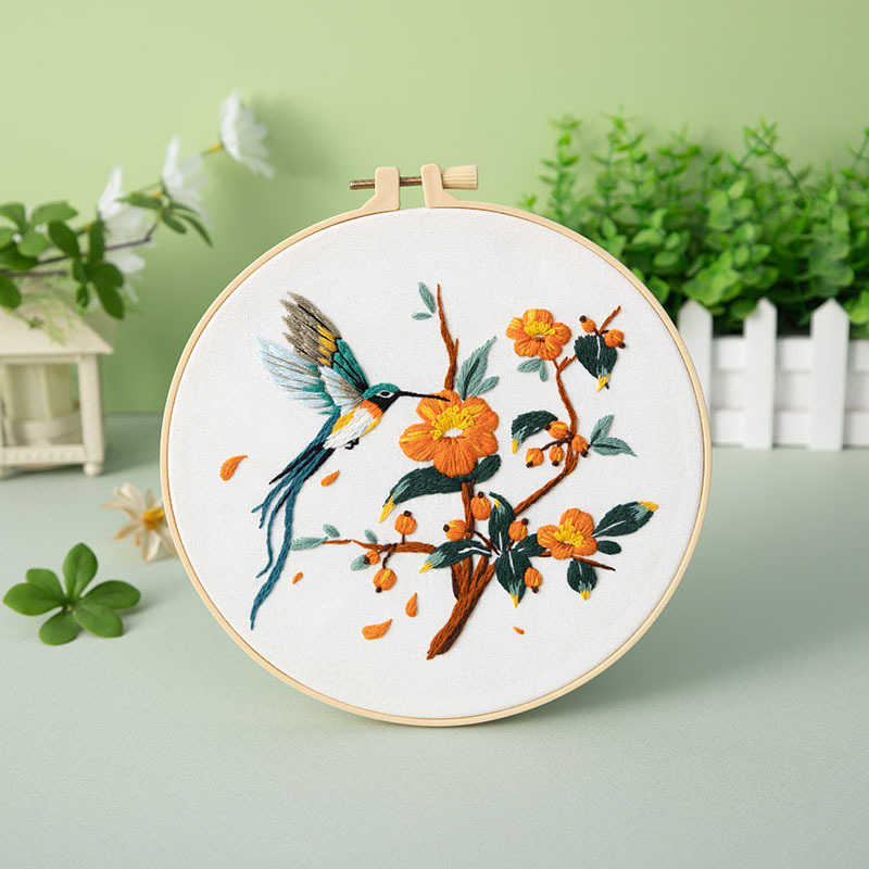 Paquete de material de bordado a mano de bricolaje, colibrí, martín pescador, flor, pájaro, pájaro, bordado de tela, nuevo original, inglés transfronterizo