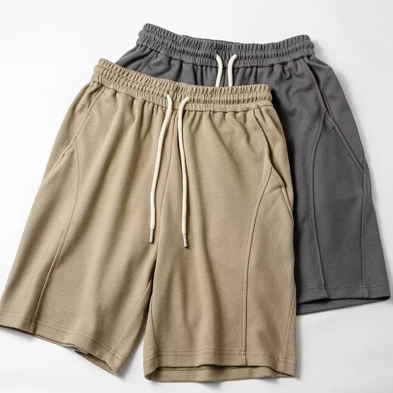 Korean style heavy elastic waist drawstring sports shorts men's outer wear 5-quarter casual New middle pants men's cropped pants