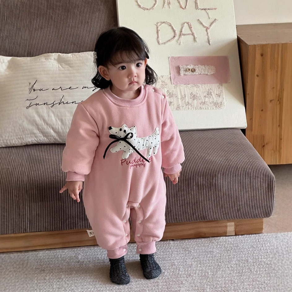 Ropa de una pieza de invierno para recién nacidos, ropa de escalada gruesa y cálida, 0-2 años, versión coreana de una chaqueta de algodón de estilo occidental