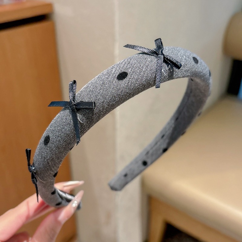 Niños gris flocado bandas de cabello alto cráneo de alta sensación tocado 2024 nuevo simple punto de onda arco atado de cabeza mujer