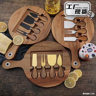 Cross-border Acacia Chopping Board Steak Cutting Board Wooden Cheese Cheese Board suit with Stainless Steel Cheese Knife 4-piece Set