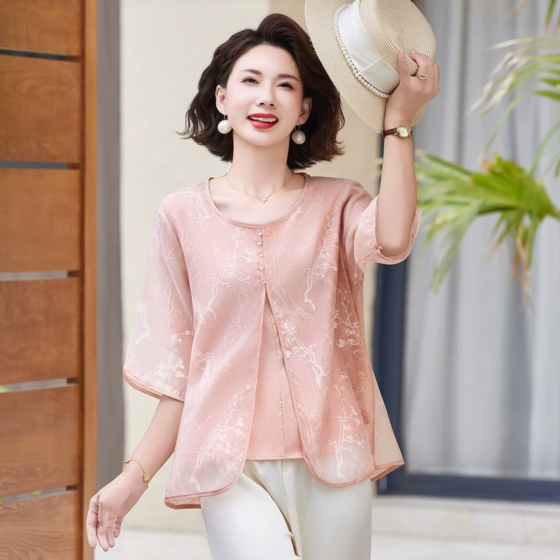 Дропшиппинг летней одежды для мам 2025 года: новые элегантные топы, благородные женские рубашки для женщин среднего и пожилого возраста.