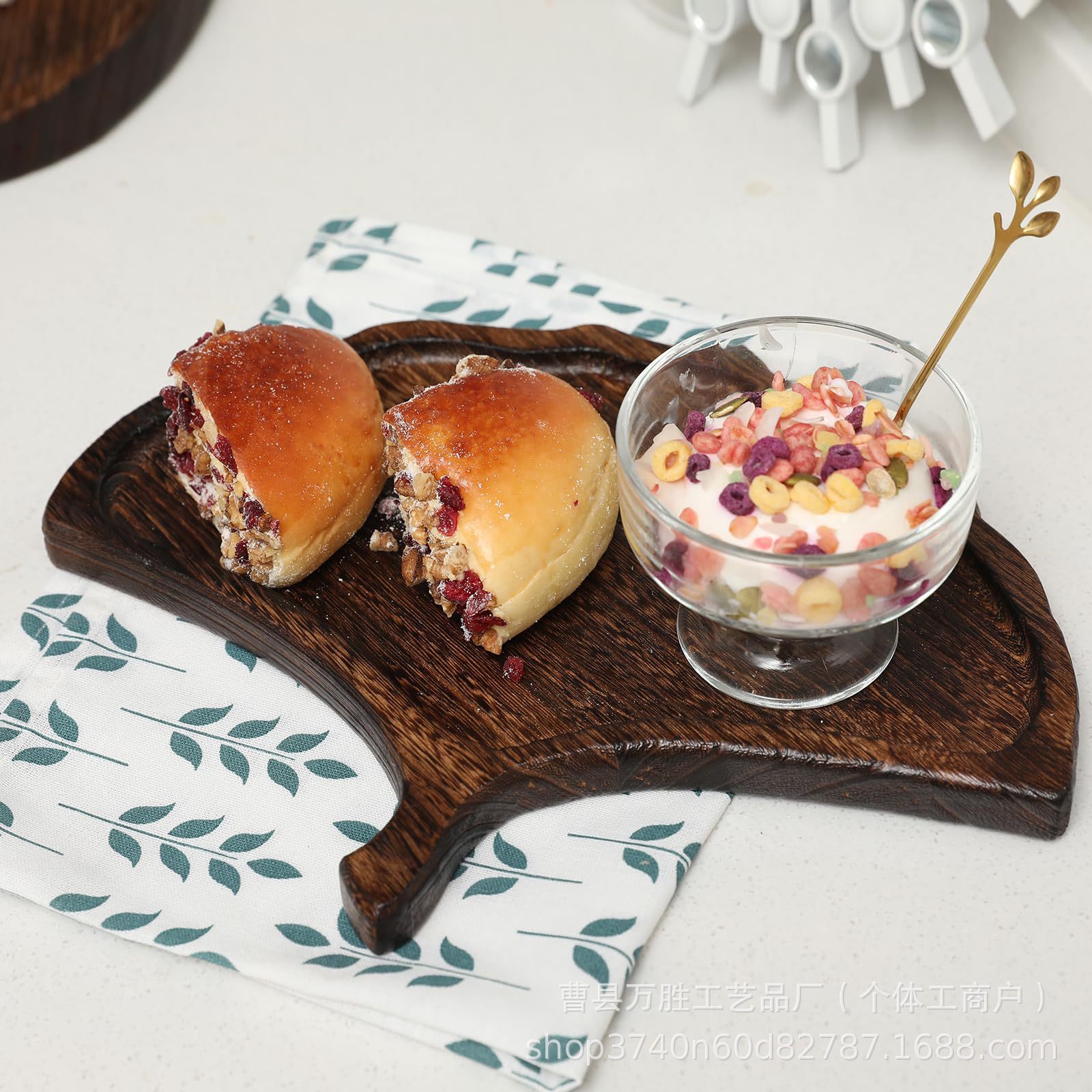 桌面木质托盘茶馆装饰底座创意银杏树叶茶盘化妆品托盘实木展示盘