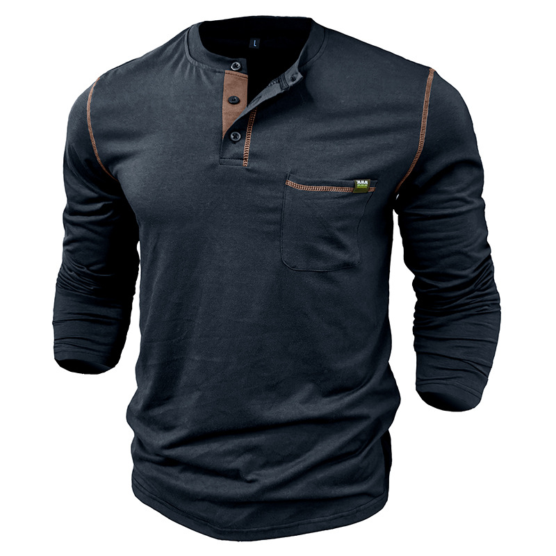 217g Weight Long Sleeve Sleeve Length Half Placket Placket Type Regular Sleeve Sleeve Type Cotton Blend Fabric Type Regular Top Length T-shirt Tops Type Daily Occasion Round Neck Neckline Breathable Function Regular Fit Fit Type Solid Color Pattern Spring, Autumn Season Men's Gender Casual Style Wholesale Men's Casual Solid Color Long Sleeve Men's Tops 7