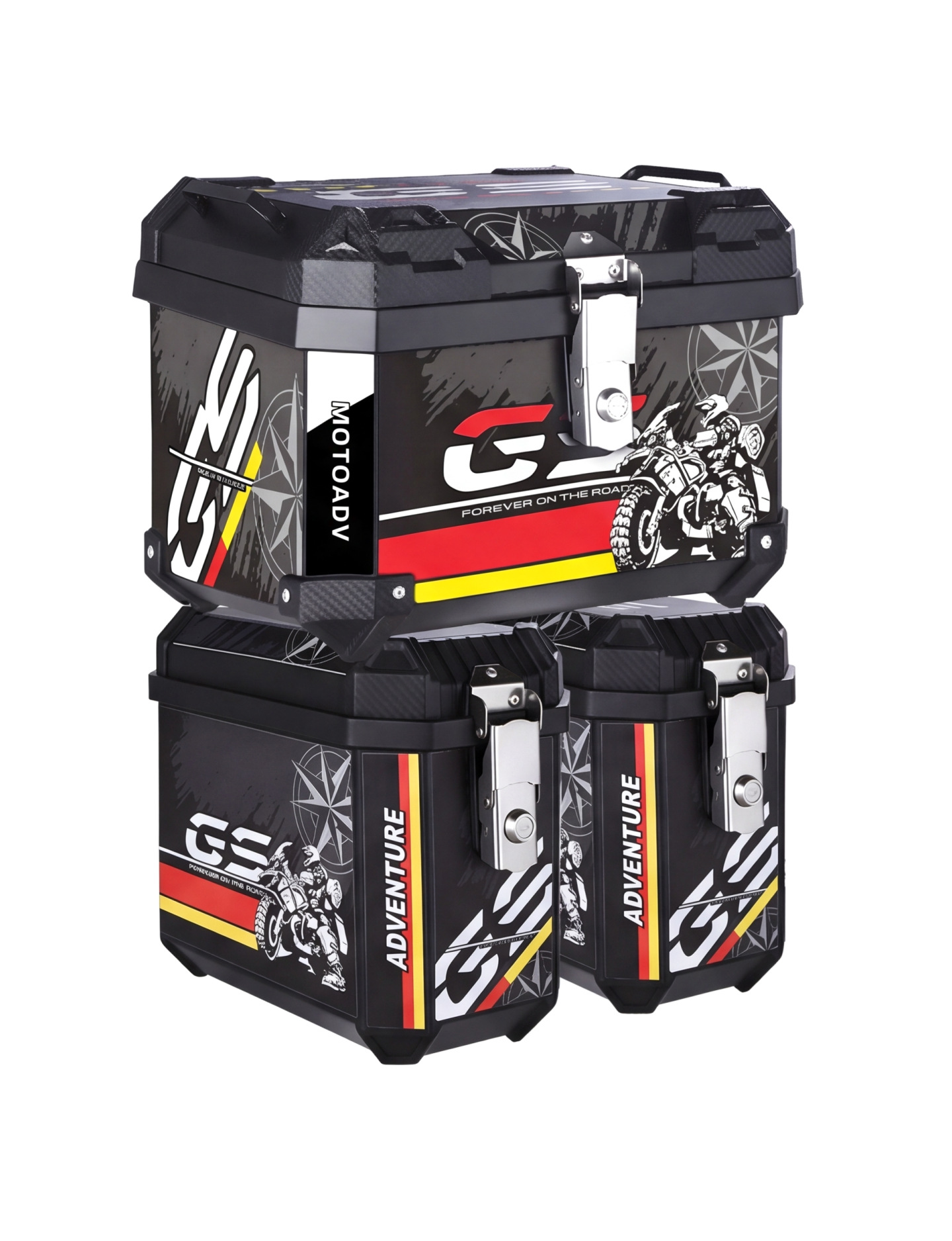 New cross-border 25L motorcycle side box set of three boxes, large capacity, waterproof, shock-resistant, non-aluminum alloy, universal tail box