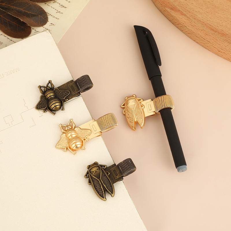 Creative Antique-Style Insect Metal Pen Clip Zinc Alloy Pen Holder Book Clip Student Notebook Planner Retro Spring Clip