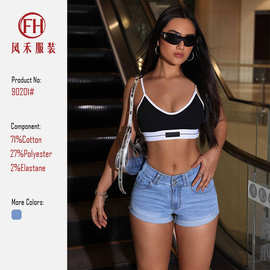 跨境新款亚马逊wish2026夏季爆款水洗牛仔短裤中腰大码牛仔裤女