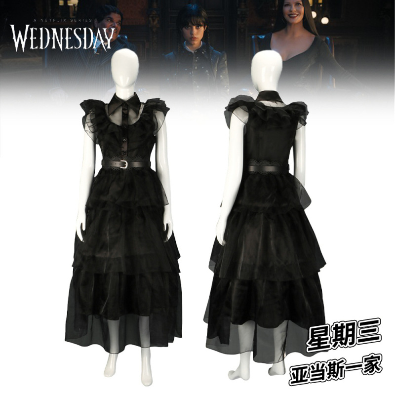星期三黑色纱裙cos亚当斯一家cosplay服舞会礼服连衣裙万圣节服|undefined