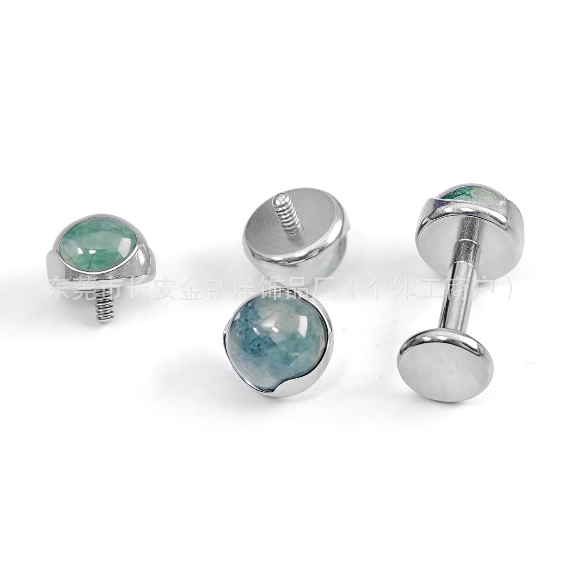 F136 Titanium Wave Edge Inlaid with Aquatic Agate Stone Lip Stud Nose Stud Ear Stud G23 Titanium Alloy Piercing Jewelry Ear Bone Stud detail image 7