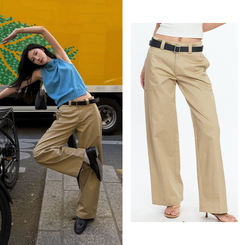 [in Stock] Nana Style Wool Blend Knit Top American-Style Straight Low-Waist Khaki Versatile Pants Set for Women