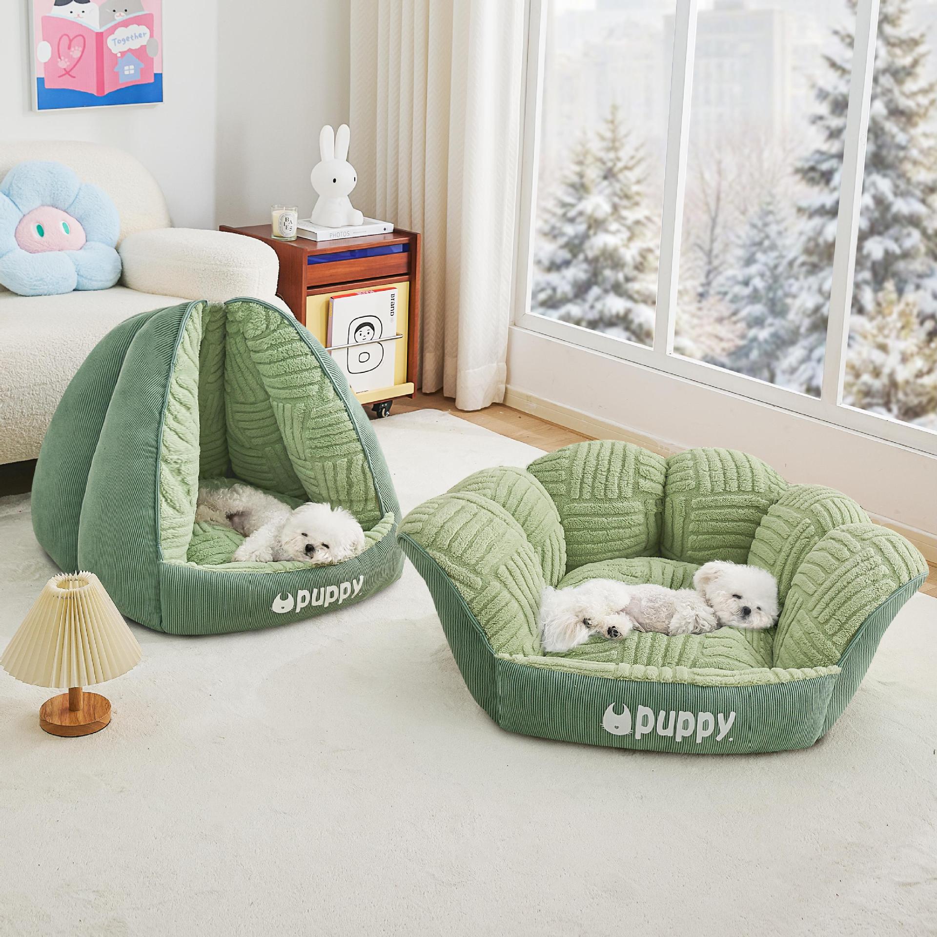 狗窝冬天保暖半封闭安全感窝垫两用小型犬睡觉的四季通用