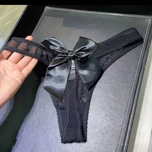 European and American Sexy Underwear Women's Big Bow Lace Low Waist Sexy Thong Sexy Underwear T-Pants Amazon