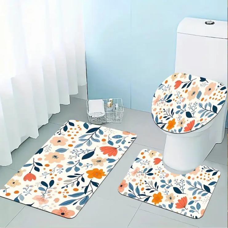 Nuevas alfombras de dibujos animados transfronterizos inodoro alfombras de baño de tres piezas decorativas alfombras resistentes a la suciedad alfombras de suelo fáciles de cuidar