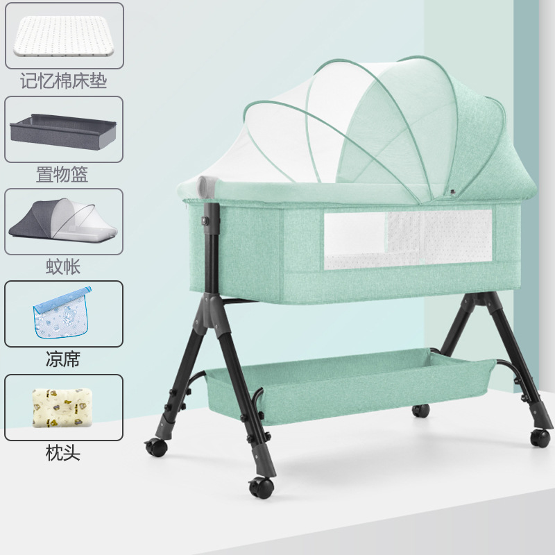 Cuna de bebé Cama lateral Cama de recién nacido Cama grande de costura Cama de cuna para bebé Cama para niños Multifuncional móvil plegable