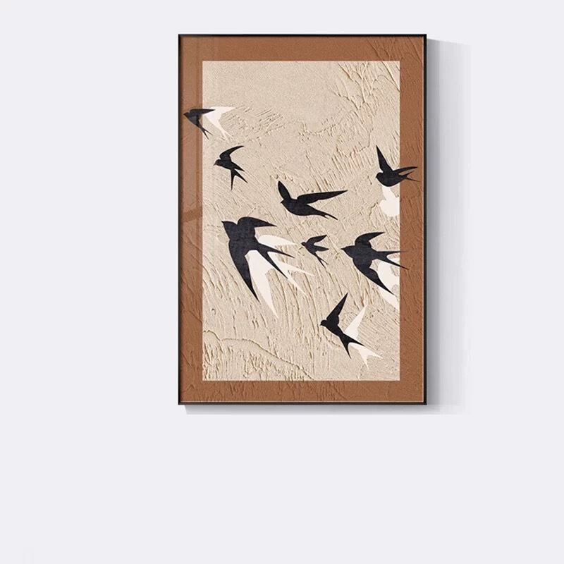 宋代の美的アルミ合金フレーム玄関装飾絵画リビングルーム吊り絵画中世スタイルの花と鳥のエントリースプレー塗装キャンバス|undefined