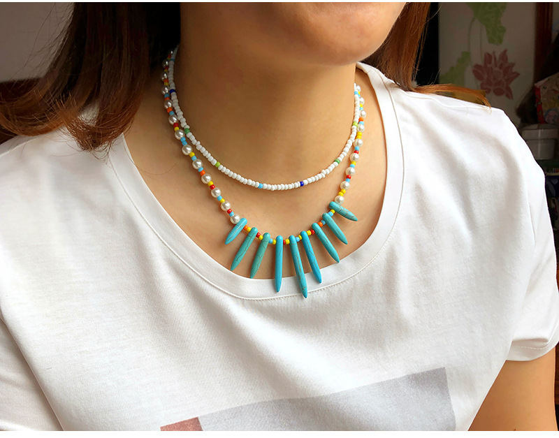 Fashion Multi-layer Pearl Turquoise Color Beads Clavicle Chain Female display picture 4