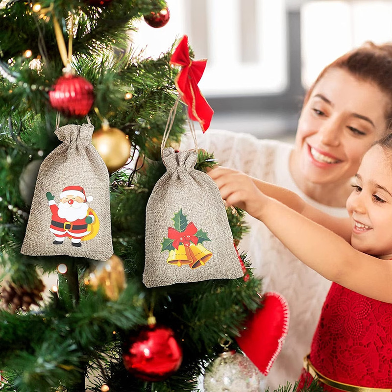 クリスマス麻布巾着袋ギフトバッグ、クリスマスパーティー用キャンディスナック収納袋、卸売直送|undefined