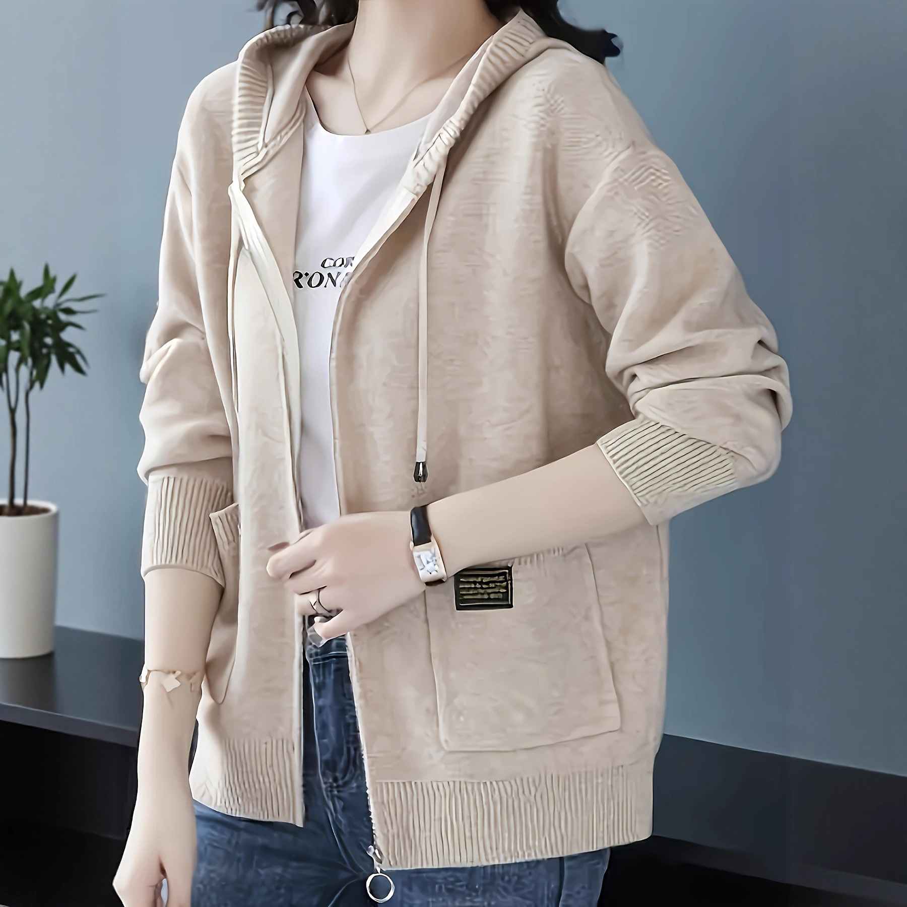 Amazon's Cross-Border Best-Selling Knitted Cardigan, Spring and Autumn Lazy Style Sweater Jacket, Loose and Slimming, Outerwear with a Hood