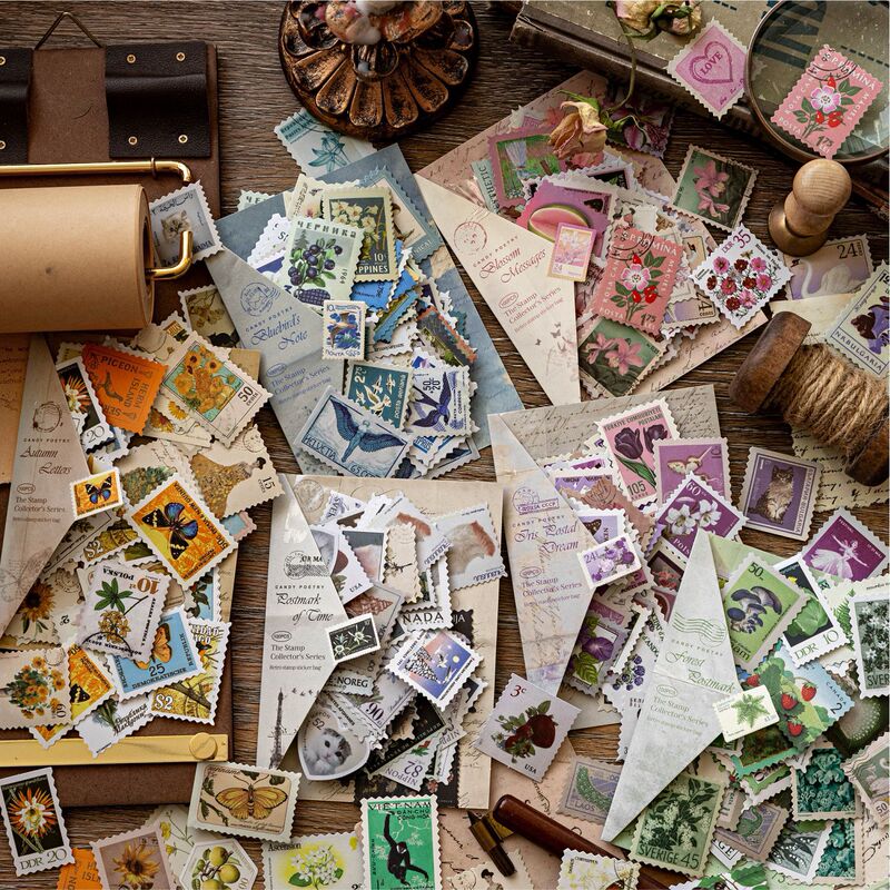 Sugar Poetry 100-Piece Sticker Pack Stamp Collector Vintage Creative Materials DIY Scrapbook Photo Frame Decoration Collage