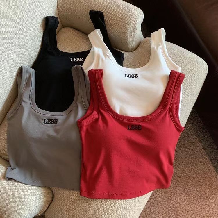 Embroidered Wide Shoulder Vest with Chest Pad All-Match Sports Beautiful Back Inner Wearing Outer Wearing Comfortable Base Wrap Short Top for Women