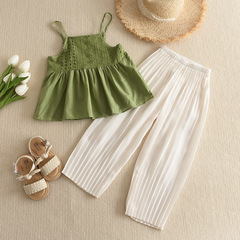 夏裝網紅洋氣女童背心小女孩吊帶衫兒童闊腿褲童裝套裝潮