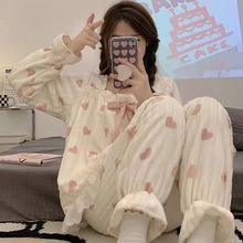 珊瑚绒睡衣女款新款加绒加厚冬季韩版甜美秋冬学生保暖家居服套装