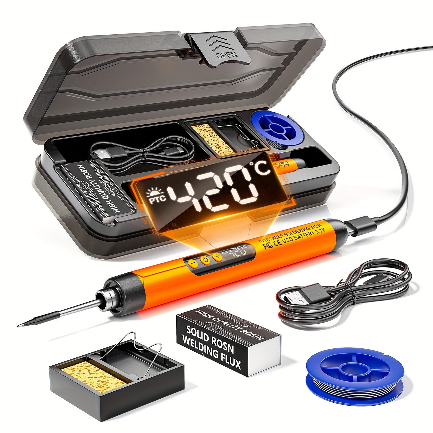 Kit de hierro de soldadura de visualización digital usb portátil de carga doméstica soporte de hierro de soldadura para uso mientras se carga