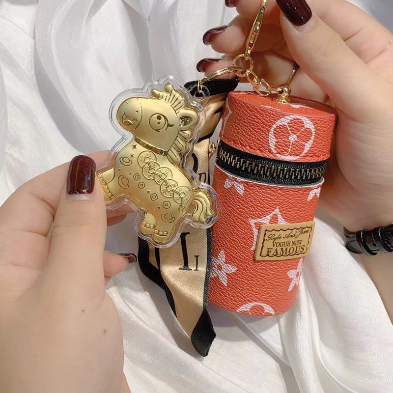 马年足金999马上有钱钥匙扣含金暴富马圆桶老花零钱包亚克力挂饰|undefined