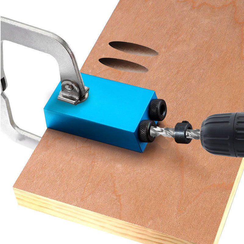 15 ° Angle Blue Woodworking Oblique Hole Locator Drilling Locator Wooden Board Splicing Installation Positioning Three-Point Drill Bit