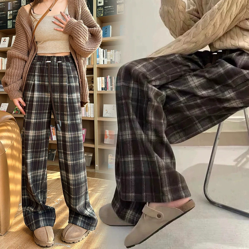 Платные брюки в клетку для беременных носят весной и осенью 2024 новые расширенные и плюшевые повседневные брюки