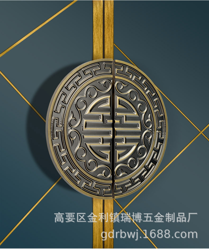 古铜色雕刻门把手中式玻璃门木门把手实心铝板定制对装