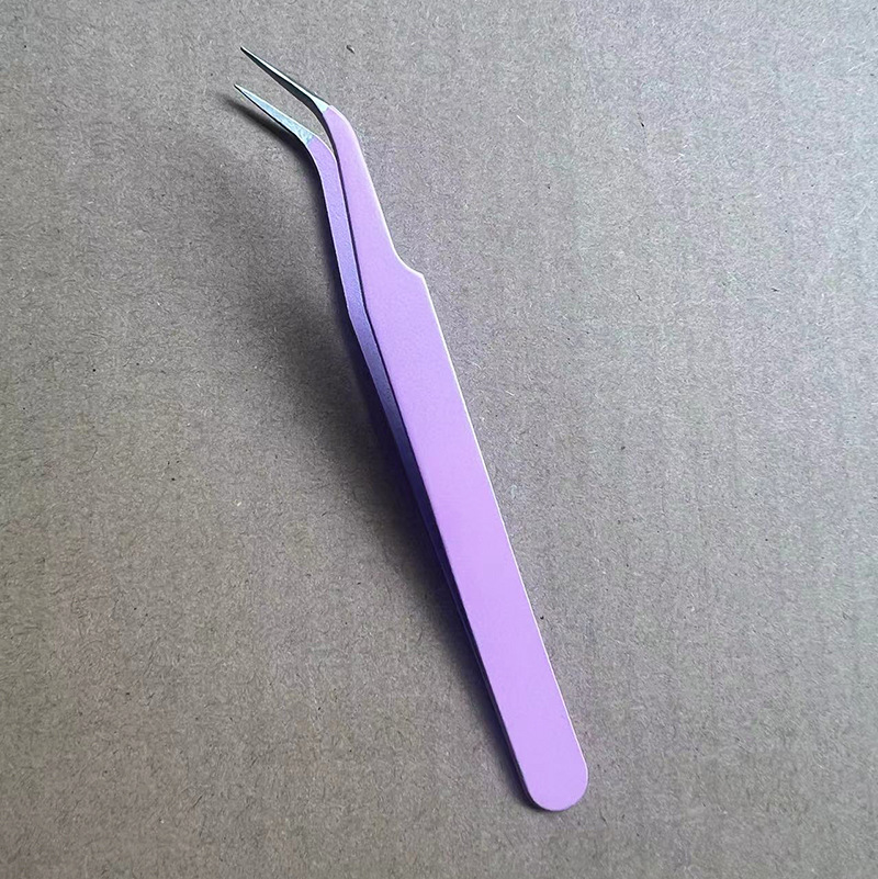 Pinzas para pestañas de acero inoxidable, punta curva, rosa