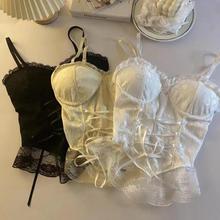 法式蕾丝花边吊带背心女带胸垫外穿一体式无钢圈美背百搭短款上衣
