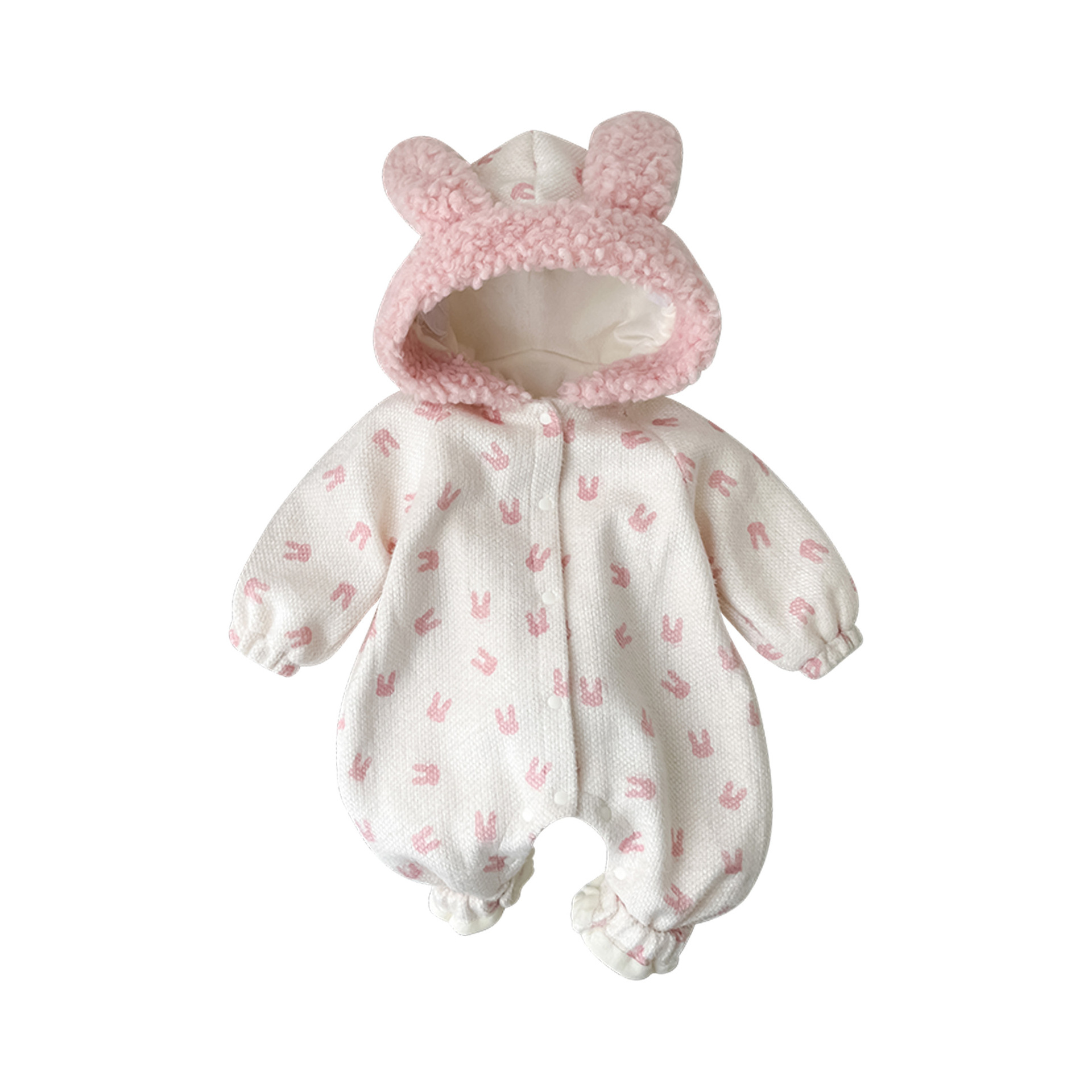Ropa de bebé invierno niña bebé mono princesa estilo extranjero conejo exterior ropa gruesa mampara con capucha ropa de invierno