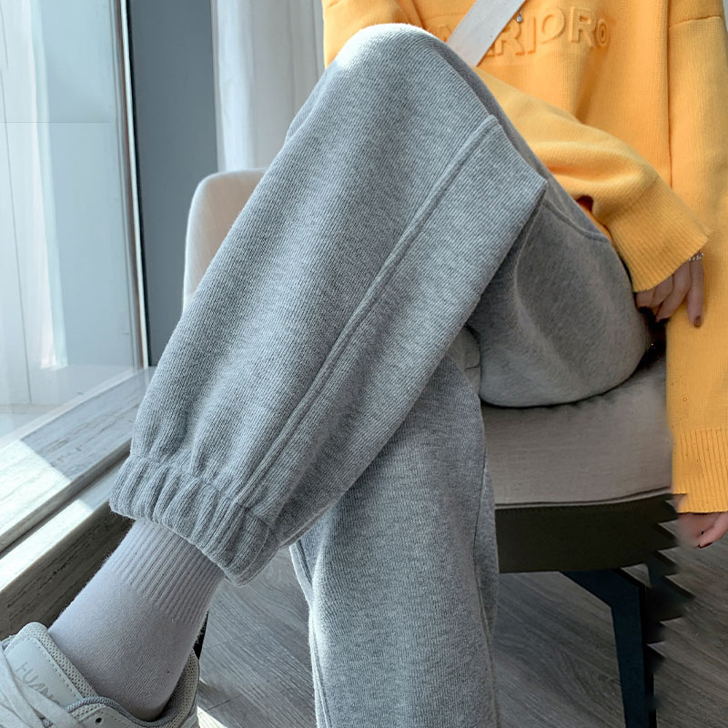 Cotton 100% Cotton Grey Sports Pants Women's Autumn and Winter Loose Warm Cotton Pants Outer Wear Sweatpants Casual Pants