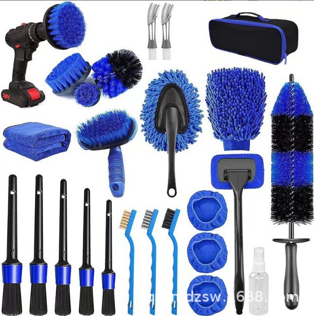 Factory Direct Sale Amazon Car Cleaning Kit Electric Drill Brush Detail Brush 25-Piece Set Car Wash Air Vent Air Conditioning Brush