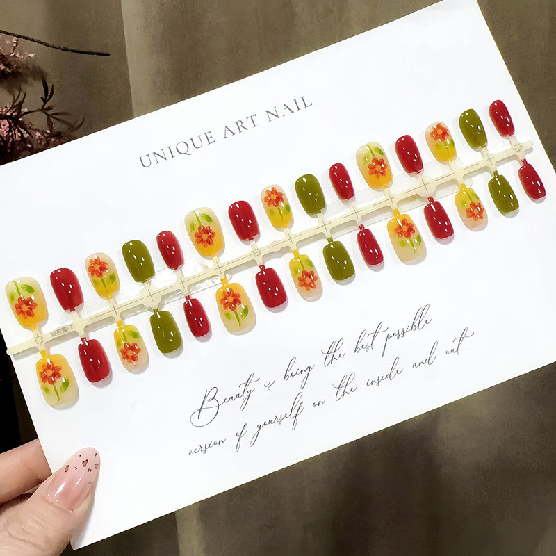 S503-Pre-Made Nails with a Whole Mountain and Autumn Landscape Design, Fresh Oil Painting Floral Pastoral Style, Detachable Nail Pieces S503-Pre-Made Nails with a Whole Mountain and Autumn Landscape Design, Fresh Oil Painting Floral Pastoral Style, Detachable Nail Pieces