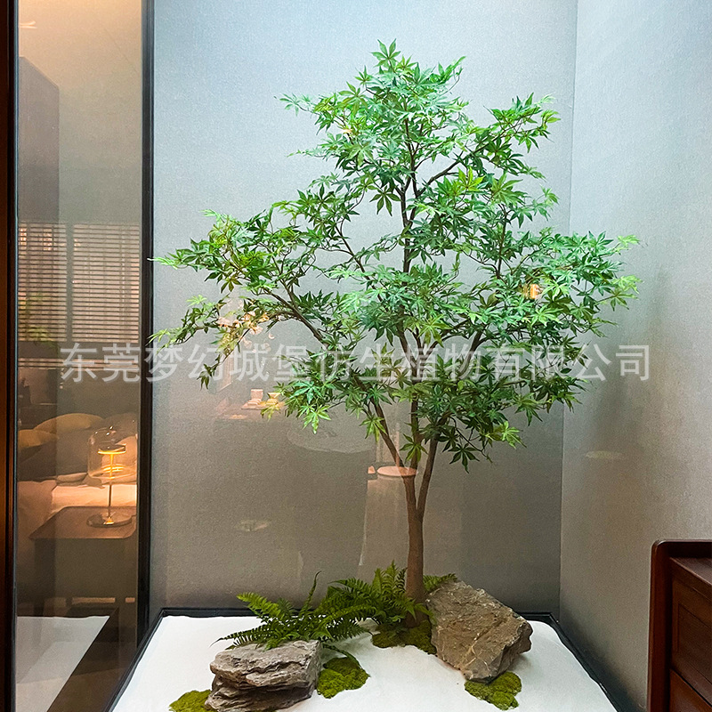 Árbol de arce verde artificial árbol de arce verde gran decoración interior árbol artificial sala de estar piso paisaje Nórdico ins planta verde Arce rojo