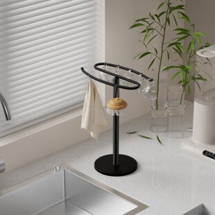 Standing Bathroom Washtray Hanger Kitchen Towel Hanger Household Countertop Stainless Steel Black Bathroom Towel Rack